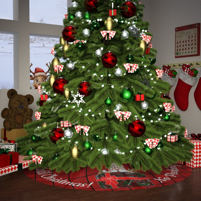 No Peeking Until Christmas Red and Black Squares  Brushed Polyester Tree Skirt (Creator Uploaded)