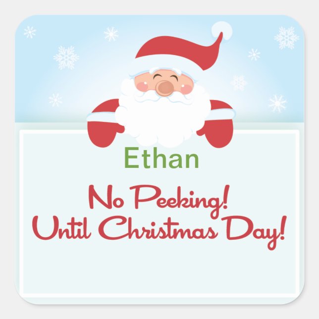 No Peeking until Christmas Santa Gift tag Sticker (Front)