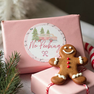 No Peeking Vintage Pink Candy Christmas Van Classic Round Sticker