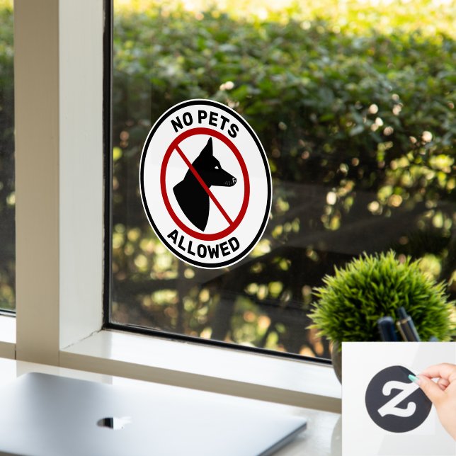 No Pets Allowed And Dog With Pricked Ears & Text Window Cling (Office)