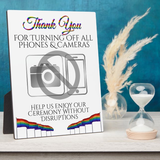 No Phones or Cameras Wedding Gay Pride Rainbow Plaque (Side)