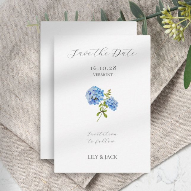 No Photo Grey Script Hydrangea Save The Date Card (Creator Uploaded)