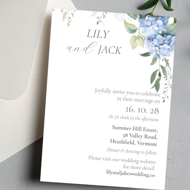 No Photo Hydrangea Wedding Invitation Flat Card (Creator Uploaded)