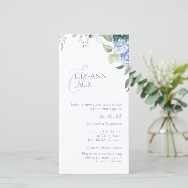No Photo Hydrangea Wedding Invitation Flat Card (Standing Front)