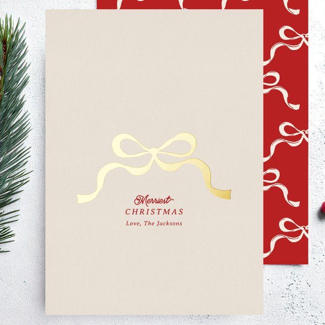no photo retro christmas gold bow modern foil holiday card (Creator Uploaded)