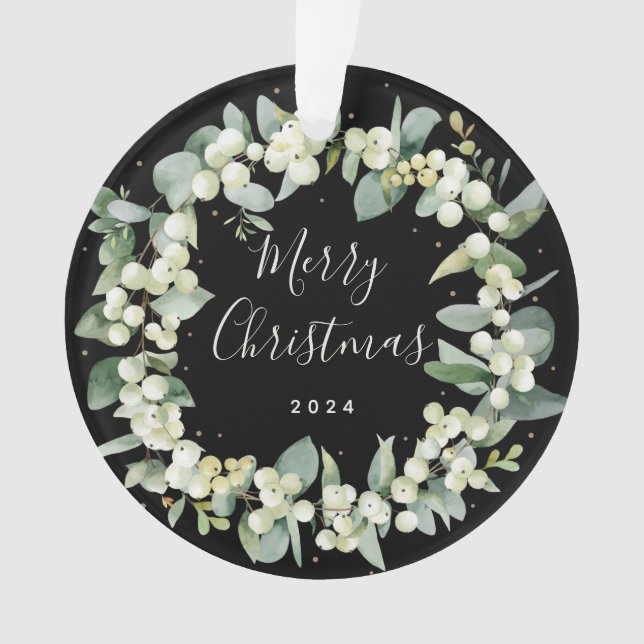 No Photo Snowberry+Eucalyptus Round Acrylic Ornament (Front)
