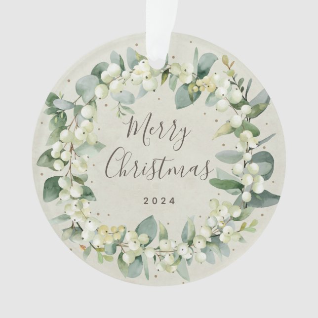 No Photo Snowberry+Eucalyptus Round Acrylic Ornament (Front)
