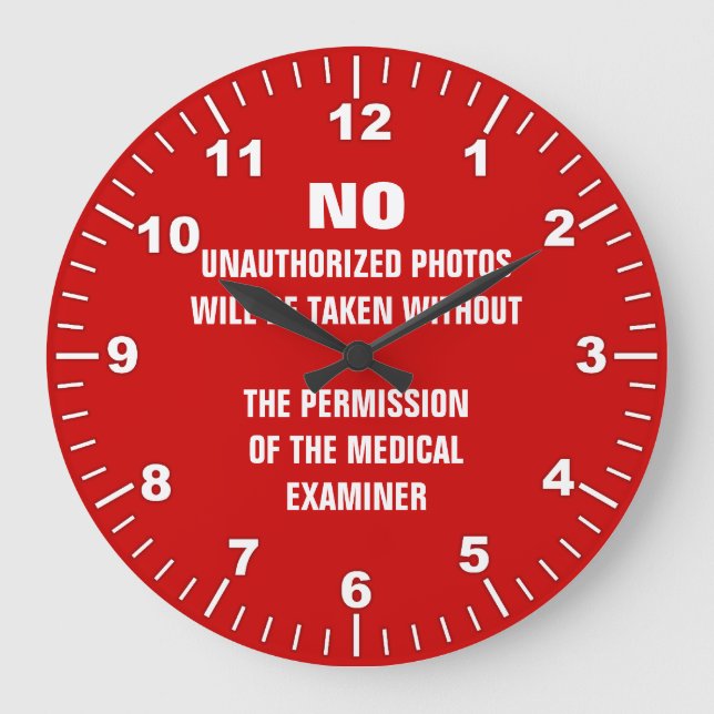 No Photos Autopsy Room Sign Large Clock (Front)