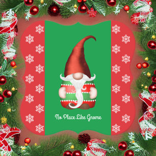 No Place Like Gnome Red and Green Snowflake Paper Coaster