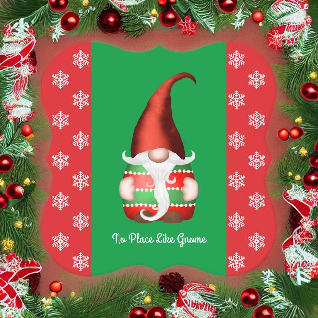 No Place Like Gnome Red and Green Snowflake Paper Coaster (Creator Uploaded)