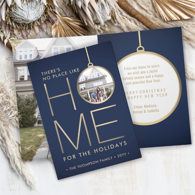 No Place Like Home 2 Photo Christmas Blue Folded Holiday Card (Creator Uploaded)