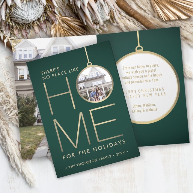 No Place Like Home 2 Photo Christmas Green Folded Holiday Card (Creator Uploaded)