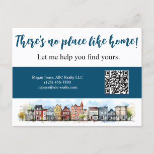 No Place Like Home Real Estate Blue Marketing Postcard