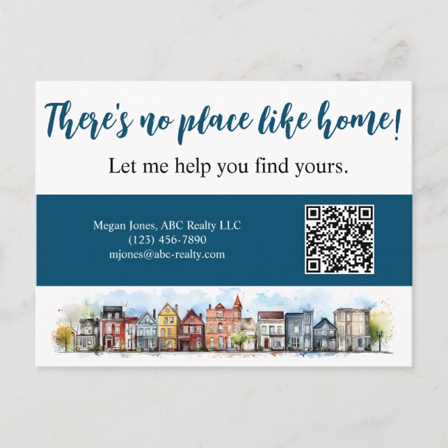 No Place Like Home Real Estate Blue Marketing Postcard (Front)