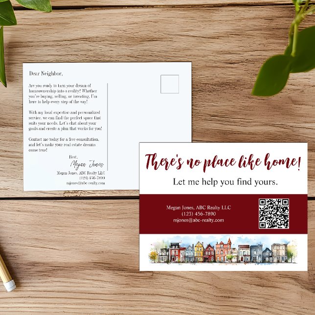 No Place Like Home Real Estate Burgandy Marketing Postcard (Creator Uploaded)