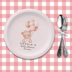 No podemos esperar mas Lindo oso Rosa Baby shower Paper Plate