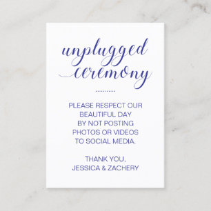 No Posting To Social Media Blue Unplugged Wedding Place Card