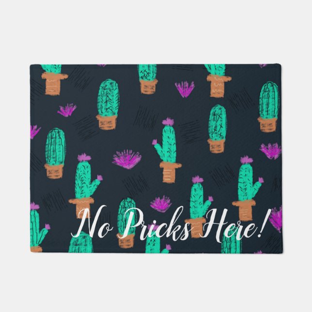 No Pricks Here Cactus Doodles Personalised Doormat (Front)