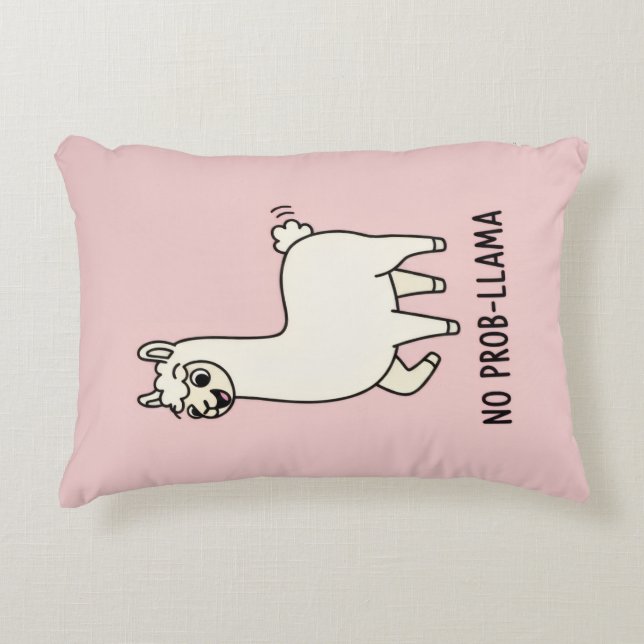 "No Prob-Llama" Cute Llama Doodle - Chill Vibe Decorative Cushion (Front)