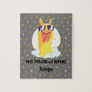 No-Prob-Llama Funny Cute Llama with Stars Jigsaw Puzzle