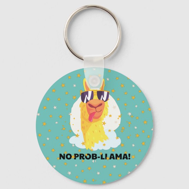 No-Prob-Llama Funny Cute Llama with Stars Key Ring (Front)