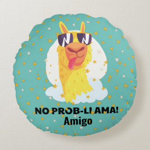 No-Prob-Llama Funny Cute Llama with Stars Round Cushion