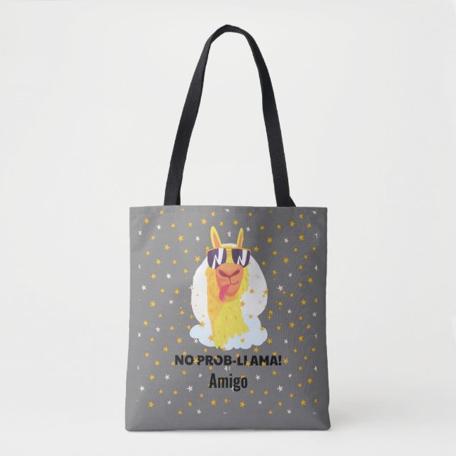No-Prob-Llama Funny Cute Llama with Stars  Tote Bag (Front)