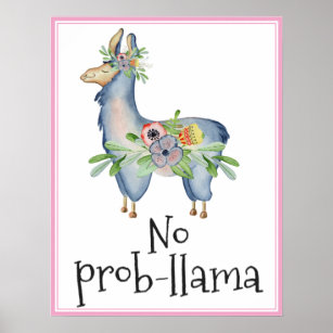 No Prob-llama Funny Floral Llama Kids Room Poster