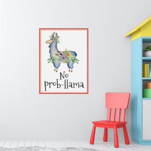 No Prob-llama Funny Floral Llama Kids Room Poster