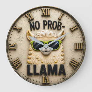No Prob-Llama Funny Llama Farmhouse Animal Decor Large Clock