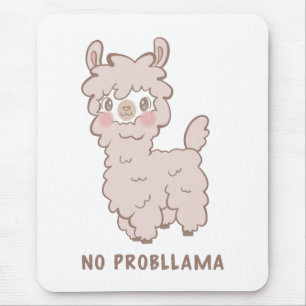 No Probllama Kawaii Pink Llama Mouse Mat