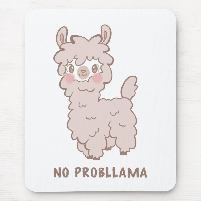 No Probllama Kawaii Pink Llama Mouse Mat (Front)