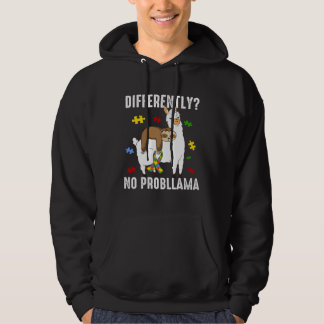 No Probllama Llama Sloth Puzzle Cool Autism Awaren Hoodie