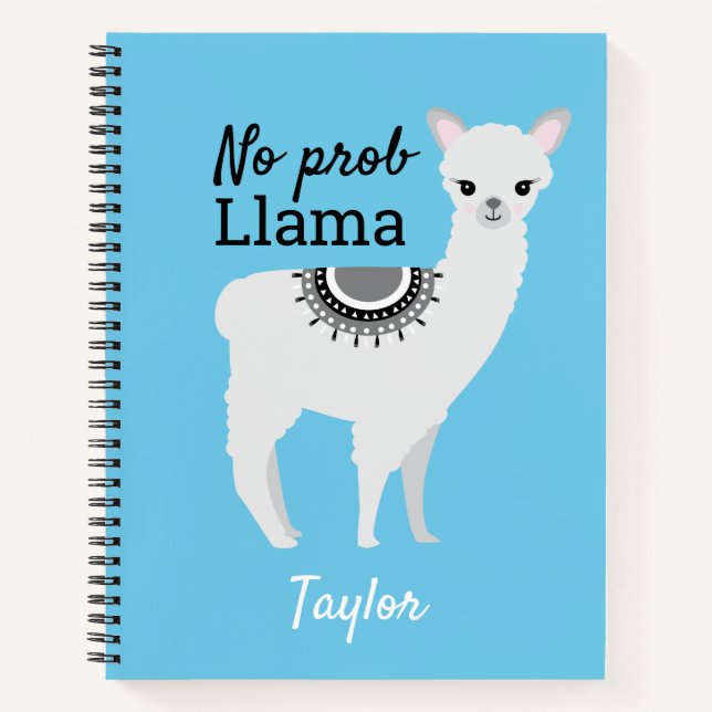 No ProbLlama Personalised Cute Llama Blue Notebook (Front)
