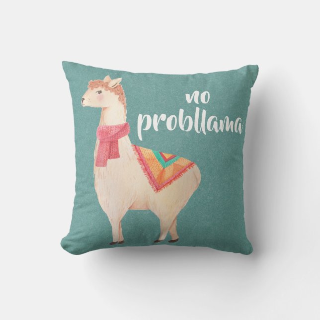 no probllama watercolor llamas throw pillow (Front)