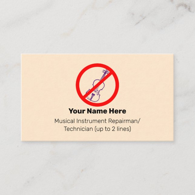 No Purple Violins Instrument Tech Blanched Almond Business Card (Front)