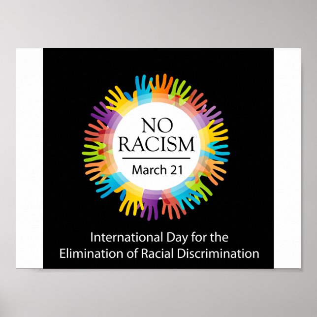 No racism graphic with colourful hands poster (Front)
