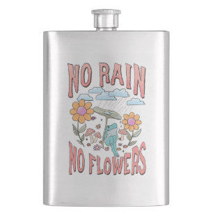 "No Rain, No Flowers" Inspirational Floral Hip Flask