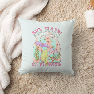 No Rain, No Flowers Inspiring Floral & Mushroom Cushion