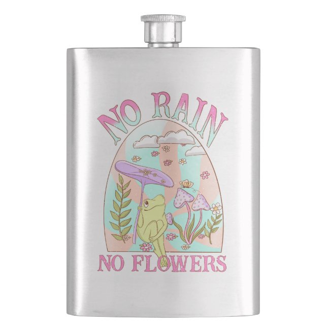 No Rain, No Flowers | Inspiring Floral & Mushroom Hip Flask (Front)