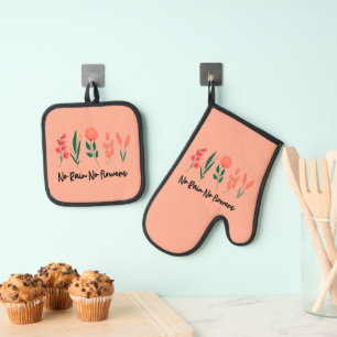 No Rain No Flowers Wildflower Floral Plant Nature Oven Mitt & Pot Holder Set