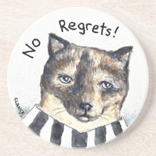 No Regrets cat stone coaster