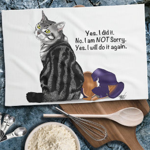 No Remorse Tabby Cat Funny Tea Towel