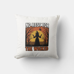 No Rest For The Wicked Vintage Witch Halloween Des Cushion