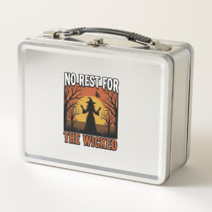 No Rest For The Wicked Vintage Witch Halloween Des Metal Lunch Box
