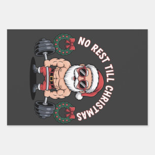 No Rest Till Christmas Jjacked santa lifting weigh Wrapping Paper Sheet