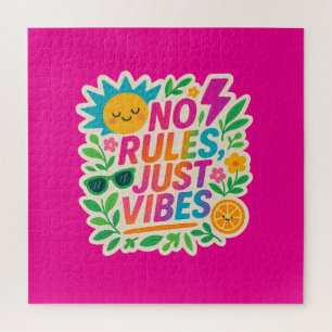 No Rules Just Vibes – Neon Gradient Kawaii-Punk Ty Jigsaw Puzzle