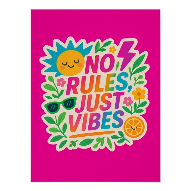 No Rules Just Vibes – Neon Gradient Kawaii-Punk Ty Poster (Front)