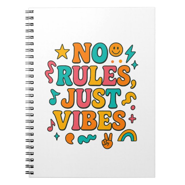 No Rules Just Vibes Notebook – Funky Retro (Front)