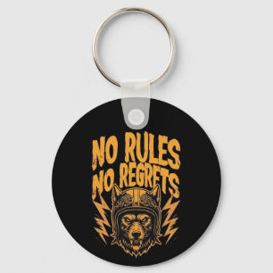 No Rules No Regrets - Wolf Biker Graphic Key Ring